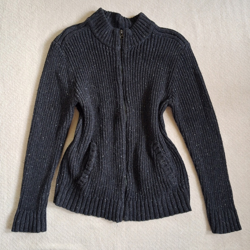 converse chunky charcoal gray ribbed knit full zip cardigan sweater grunge large